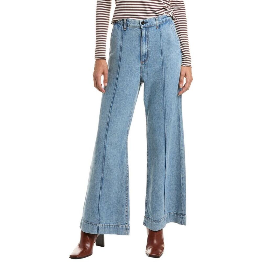 Askk Ny Womens Pintuck Linen-Blend Loma Wide Leg Jean, Blue - Picture 1 of 3
